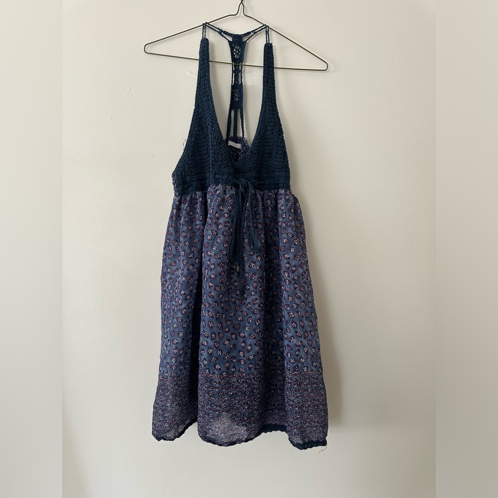 Blue Floral Flowy Mini Dress or Beach Cover Up